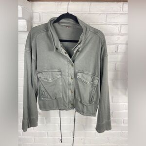Free People Utility Jacket Cropped Drawstring Rayon Blend Green Women oversized